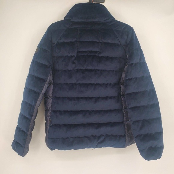 Adhoc Traveller Puffer Hooded Full Zip Jacket Large Navy Blue Pockets Soft - Picture 3 of 16
